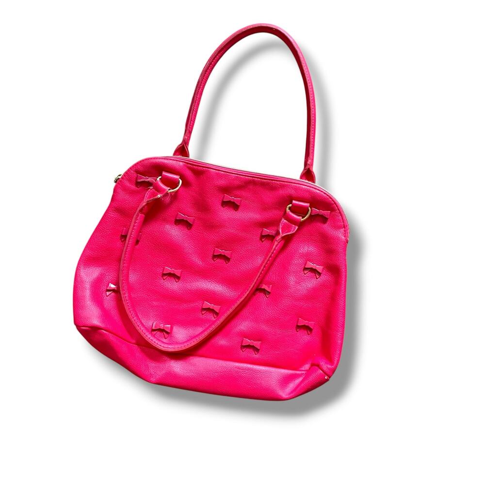 Betsey Johnson Hot Pink Bow Satchel Bag
Faux Leather Double Shoulder Handles